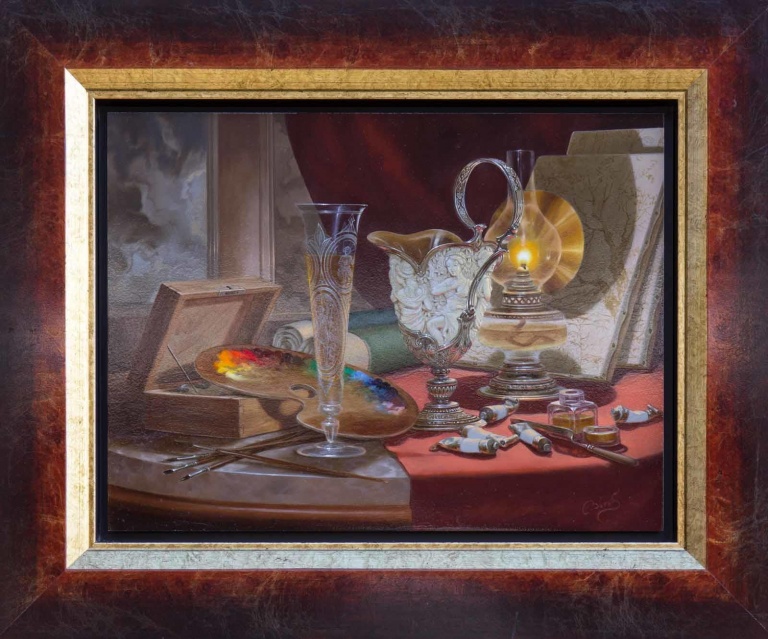 Painting by Candlelight by Gyula Boros