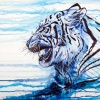 mixed media painting using ink watercolour and paint featuring a tiger by marc allante