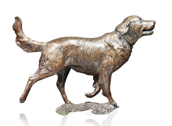 bronze sculpture of a retriever walking