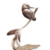 Bronze sculpture of a kingfisher perched on a willow branch