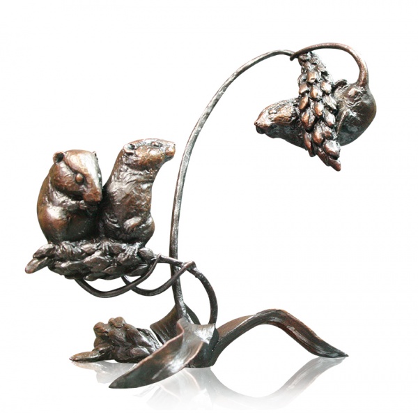 Lovely small bronze sculpture of two harvest mice