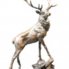 Bronze sculpture of a stag standing proudly on a rock