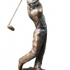 bronze sculpture of a golfer driving a golf ball