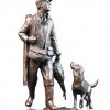 bronze sculpture of a man returning home with his dog after shooting a pheasant