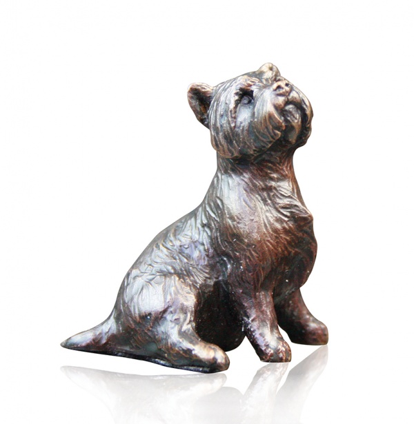 Bronze sculpture of Westie dog sitting