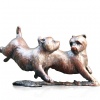 Bronze sculpture of two westie dogs playing together