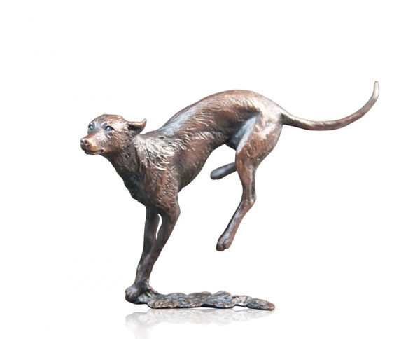 Bronze sculpture of a lurcher running