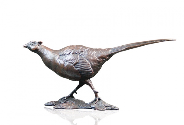 bronze sculpture of a pheasant walking