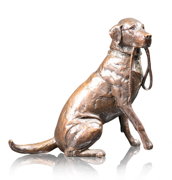 Limited edition bronze sculpture of a Labrador holding a lead in its mouth