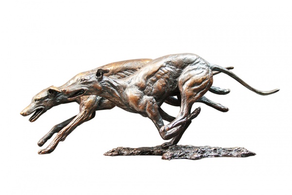bronze sculpture of greyhounds running