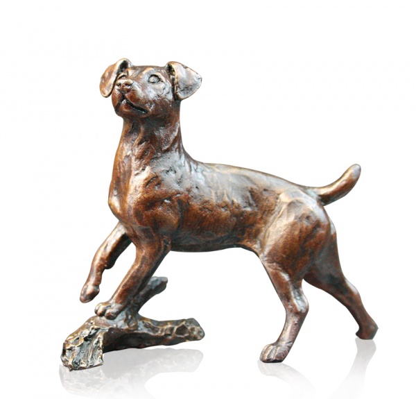 small bronze sculpture of a jack russell terrier