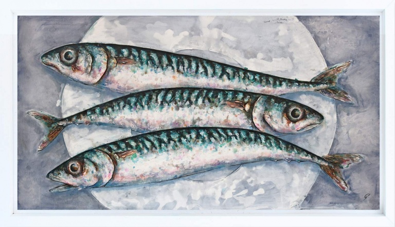 Three Mackerel On A Plate by Giles Ward