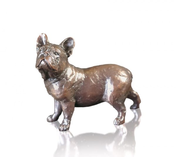 Limited edition bronze sculpture featuring a French Bulldog looking up to his owner