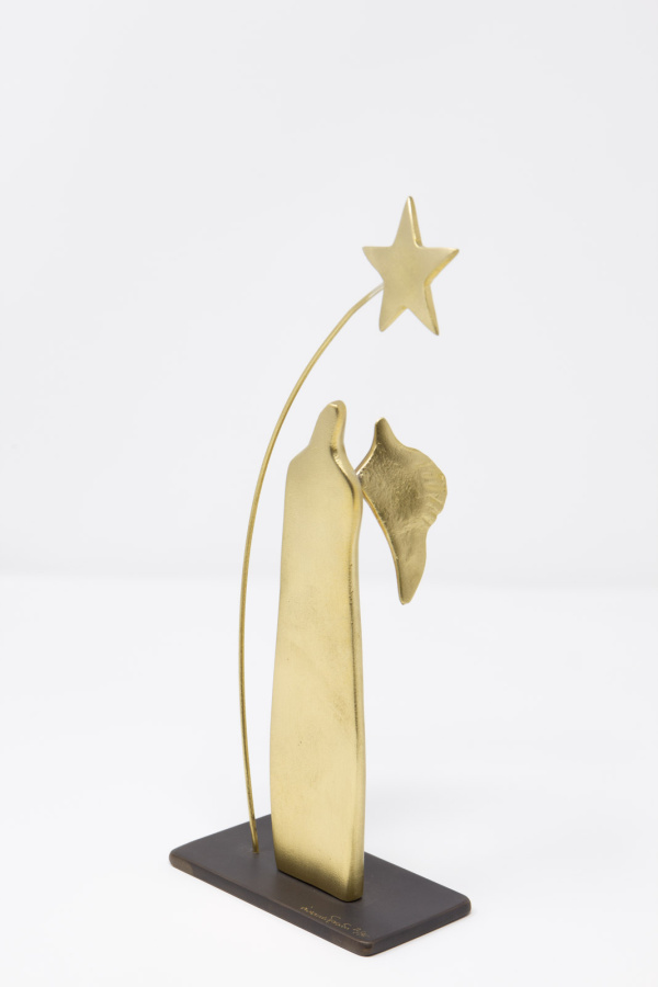 Limited Edition hand made bronze sculpture featuring a guardian angel with a shooting star behind by Anna Andreadi