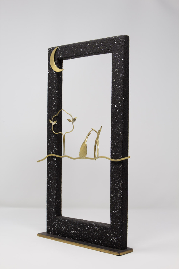 Limited Edition hand made bronze sculpture featuring a couple dancing on the horizon with a tree next to them under the moonlight by Anna Andreadi