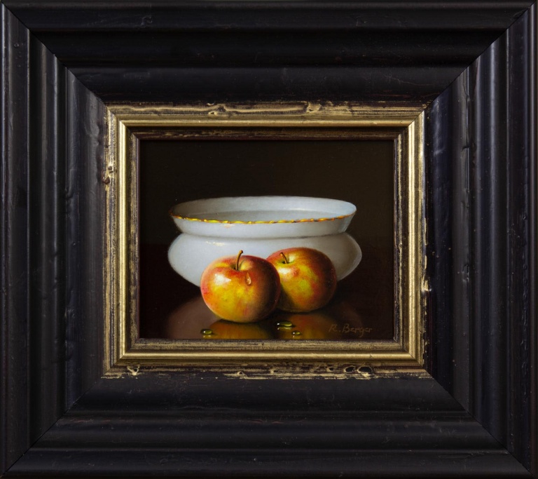 Two Apples With Bowl by Ronald Berger
