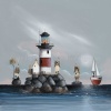 signed limited edition print by artist Gary Walton picturing a lighthouse upon rocks and a deep blue sea