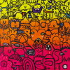 bright pink orange and yellow original painting by Kev Munday