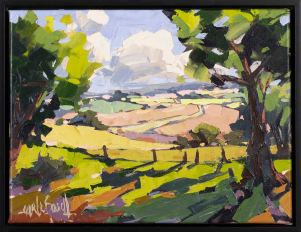 palette knife painting of a hilly landscape by Carla Bosch