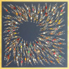painting of swimming figures with textiles applied by ruben abstract