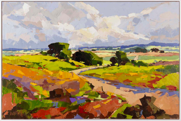 colourful landscape painting by Carla Bosch with palette knife