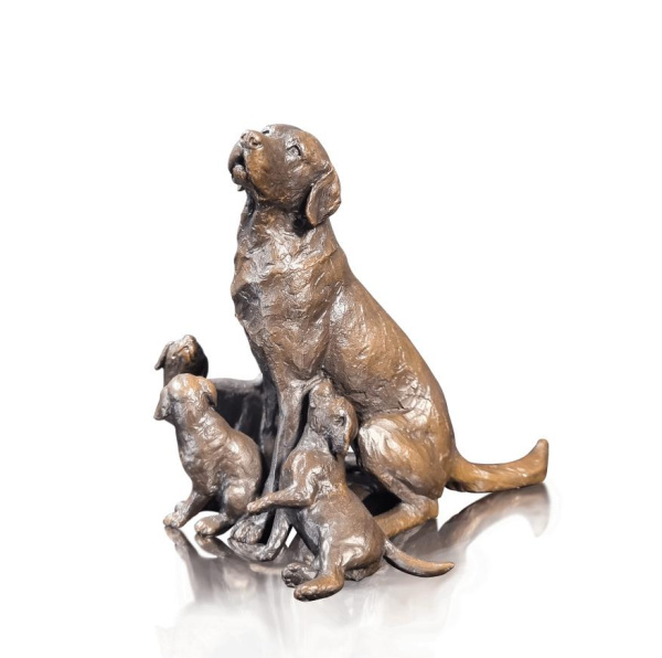 bronze sculpture of Labrador dog with puppies by Michael Simpson