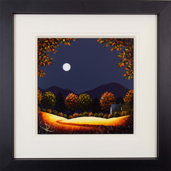 contemporary moonlight landscape painting with bright yellow foreground