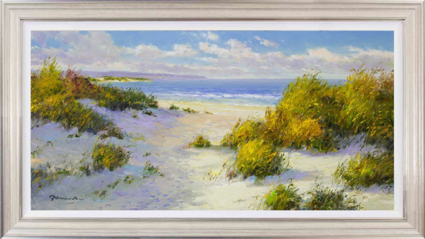 Original framed painting by gerhard nesvadba of sand dunes and blue skies