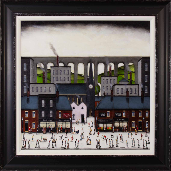 original street scene with viaduct and bustling streets by sean durkin
