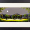 striking original painting of a moonlit landscape with verdant green field and a cottage by John Russell