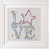 Original painting with 3D figures making up the message 'Love' by Paola Cassais