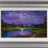 painting of London from Hampstead Heath with deep purples under the moonlight
