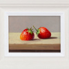Original still life oil painting featuring a pair of strawberries at a level of almost hyperreality by talented artist Zoltan Preiner