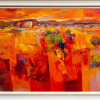large statement abstract landscape painting in hues of red by Italian artist Mario Malfer