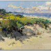 large seascape painting of sand dunes in palette knife by artist frank getty