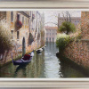 Original oil painting featuring a Ventian canal in a misty morning by Italian artist Raffaele Fiore