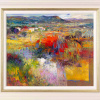 abstract landscape painting inspired by Tuscany by Italian artist Mario Malfer with splashes of bright red and colour