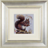 painting of a red squirrel with loose lifework by Ruby Keller
