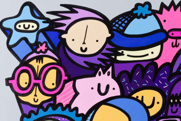 Pastel Pals by Kev Munday, original painting, detail