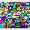 aluminium print with bright colours by artist kev munday and cut to the shape of the characters