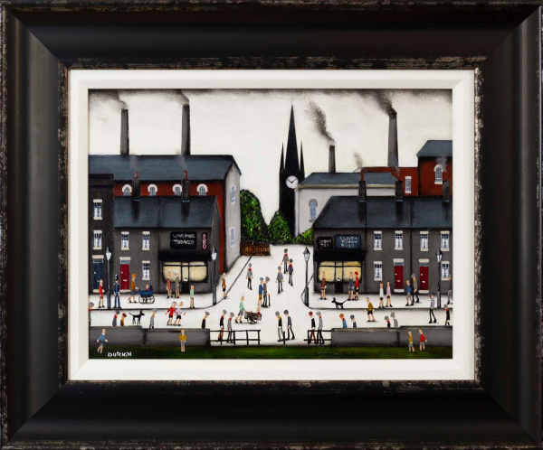 street scene oil painting by Sean Durkin inspired by LS Lowry