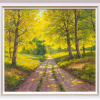 impressionist oil painting of a country lane with bright spring greens shining