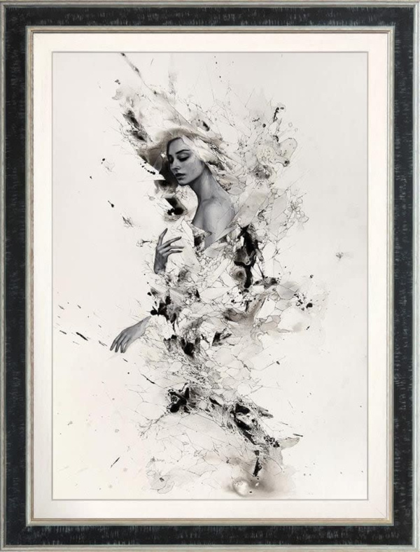abstract portrait limited edition with palladium leaf highlights and a greyscale tone by artist Aiden Kringen