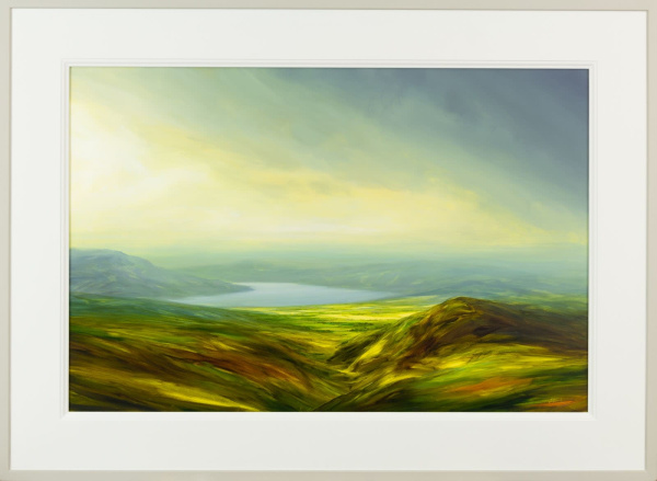 oil painting by artist Harry Brioche of Ullswater in the Lake District with dramatic lighting