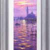 Original oil painting of San Giorgio Maggiore in Venice at sunset with gentle pastel hues and water reflections by artist Andrew Grant Kurtis