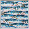 painting of herring fish with blue and pink tones with heavy texture applied by giles ward