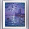 original oil painting with deep blues and purples picturing Big Ben on the River Thames under moonlight by artist Andrew Grant Kurtis