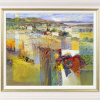 abstract landscape painting by Italian artist Mario malfer with subtle greens and a distant lake