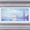 original oil painting of the River Thames and Big Ben by Andrew Grant Kurtis with blue skies and pastel hues