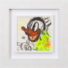 Dappy Duck inspired pop art painting with abstract lines and bright fluorescent yellow colours by artist Dietmar Wölfl